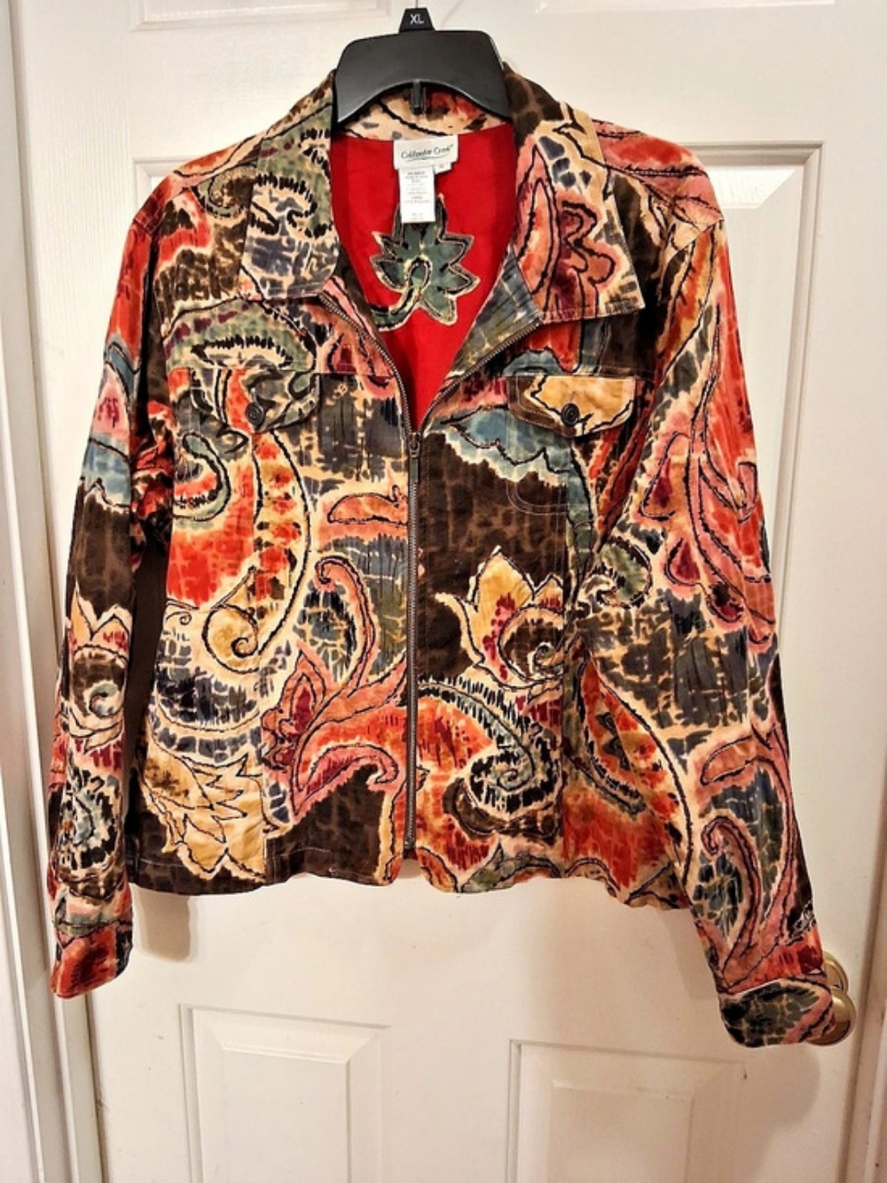 Coldwater Creek Paisley Zip Jacket Paisley  Red & Brown Size XL